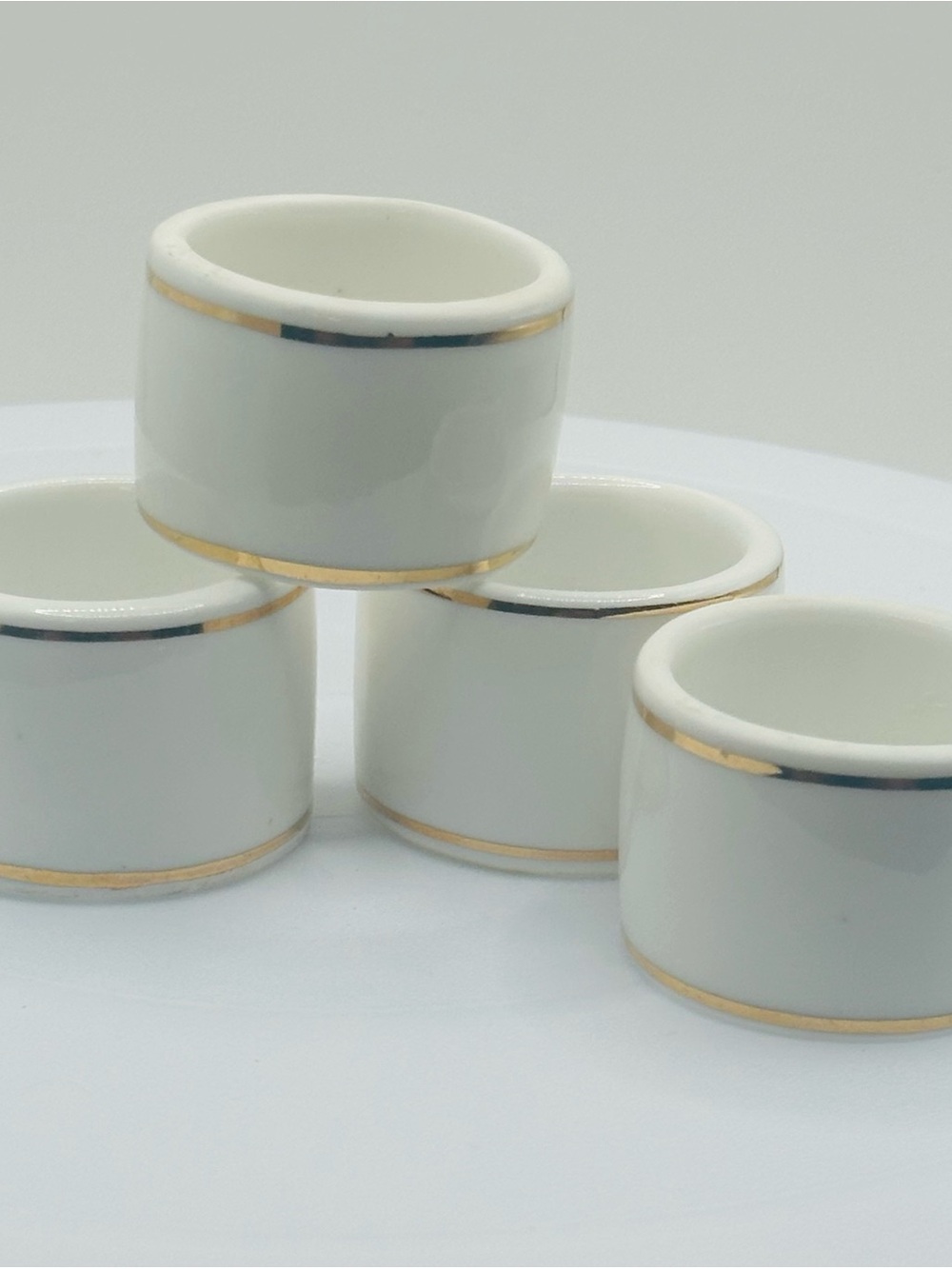 Vintage Porcelain Napkin Rings Gold Trim, Set(4) Mid-Century Modern Elegant